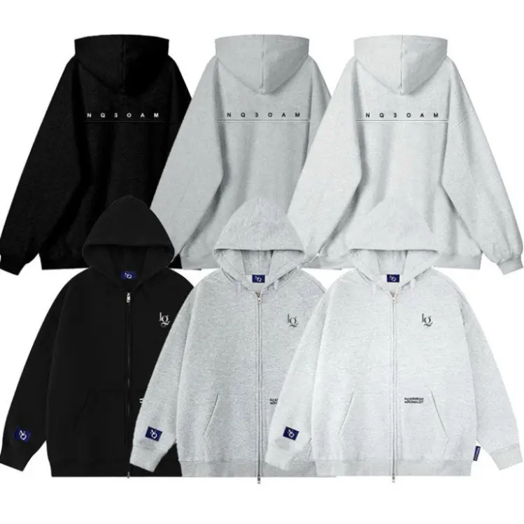 Áo Khoác Nỉ Hoodie Zip Thêu NQ30 AM Form Rộng Nam Nữ Unisex Menswear Nhung Cotton Dài Tay