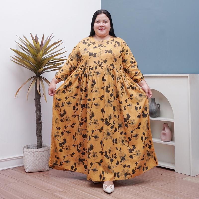 GAMIS LILY JUMBO LD 130 BAHAN RAYON PREMIUM BUSUI MUAT BB 100 kg ada saku 2