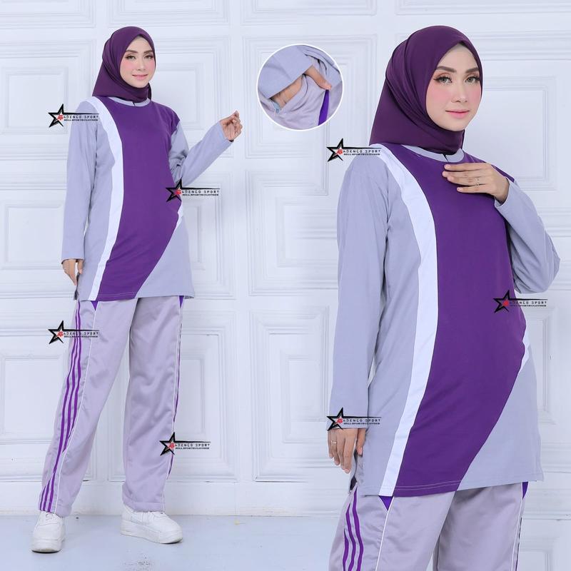 Product Introduction of Setelan baju olahraga wanita tunik muslimah / setelan baju senam wanita Celana Muslim Panjang Wanita Sport Hitam Seragam Polos Atasan 2