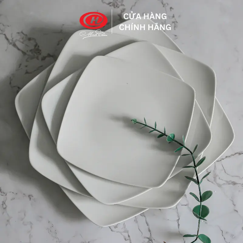 Đĩa vuông Ảo Sứ Trắng Minh Châu 0