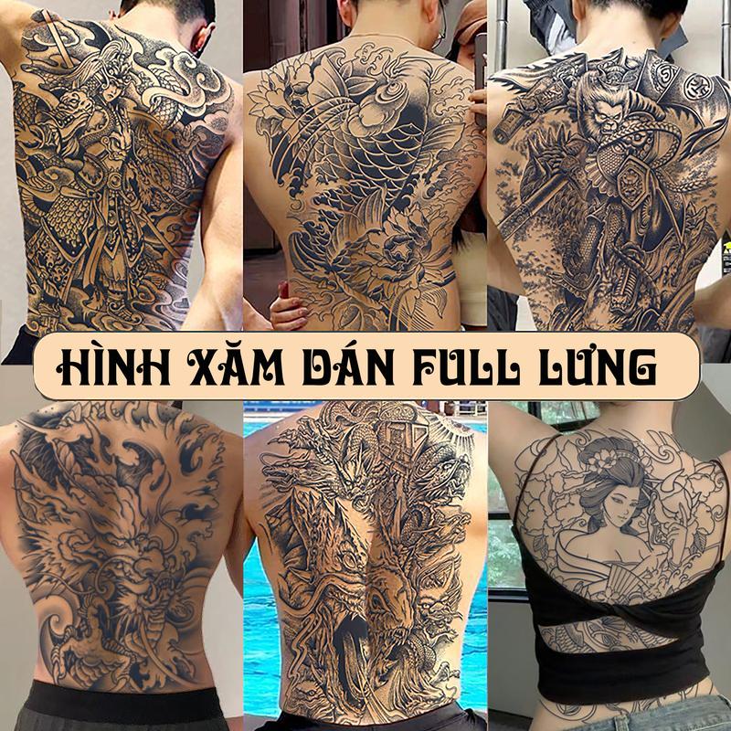 Hình xăm dán tạm thời khổ full lưng màu xanh đen 340x480mm Nam Trang Điểm