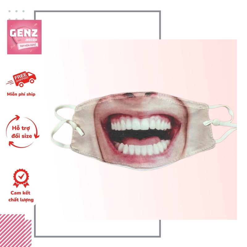 Khẩu Trang Mặt Cười, Khẩu Trang Hài Hước 100% Cotton, có đai điều chỉnh kích vớ dây đeo, không phai màu dễ thở. Phụ Kiện Voi