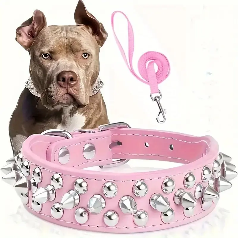 Rivet Dog Collar & No Tangle Leash Set, Adjustable Pet Studs Collar, Durable Dog Walking Equipment, Fashionable Pet Walking Essentials, Dog Accessories, Easter Gifts 4