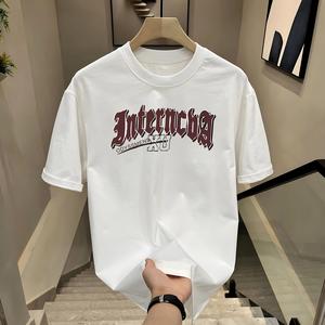 ผ้าฝ้ายคอกลมแขนสั้นเสื ้อยืดผู้ชายเทรนด์ภาษาอ ังกฤษพิมพ์ฤดูร้อนด้านบ หลวมพร้อมเสื้อยืดขนาด