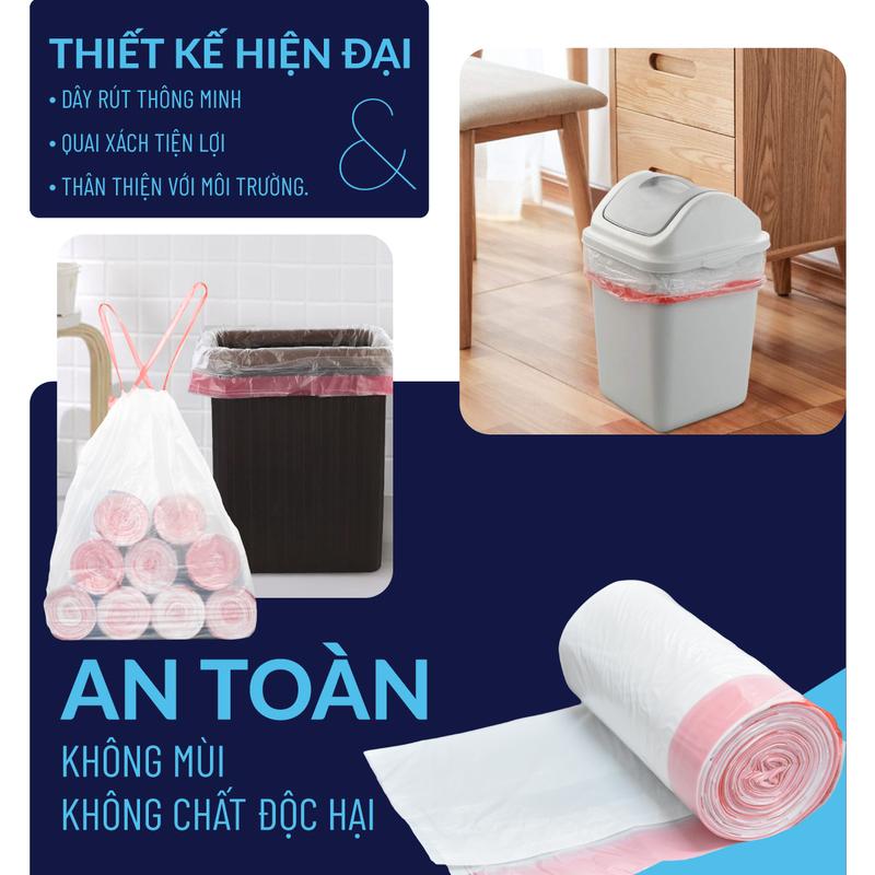 Túi PP Nhựa - Cuộn 15 Túi đựng rác có dây rút TP Plastic 4
