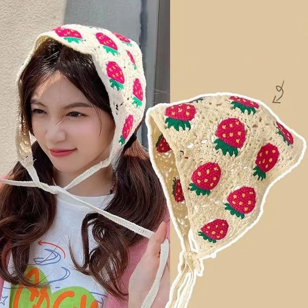 Knitted Floral Square Headband Sweet Summer Triangular Bandana Fashion Triangular Scarf Vacation Beach Hair Accessories