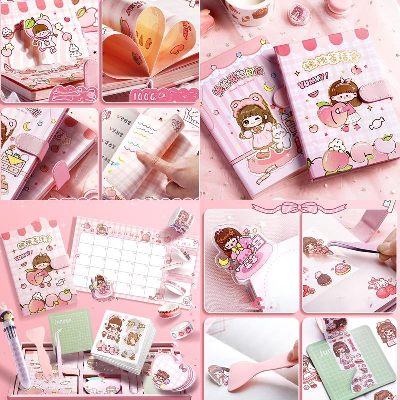 cute diary set djournal book buku jurnal anak dengan diy sticker hadiah tahun baru 4