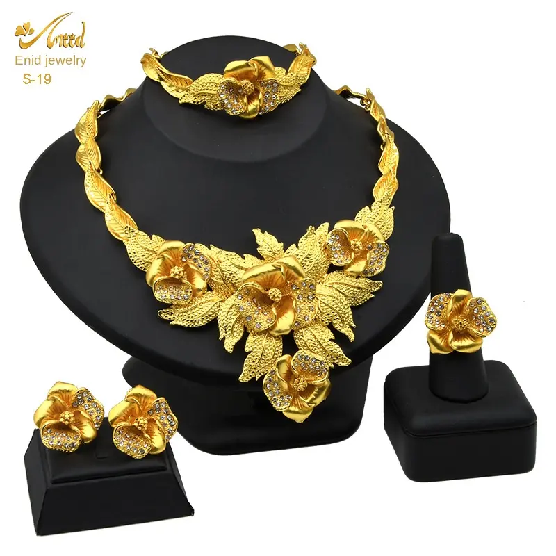 Phụ Kiện Vàng 24K, Renevo Dubai, Bộ Trang Sức Cô Dâu Châu Phi Phụ Nữ Ả Rập Xê Út Vòng Cổ Vòng Tay Hoa Tai Bộ Dây Bốn Mảnh