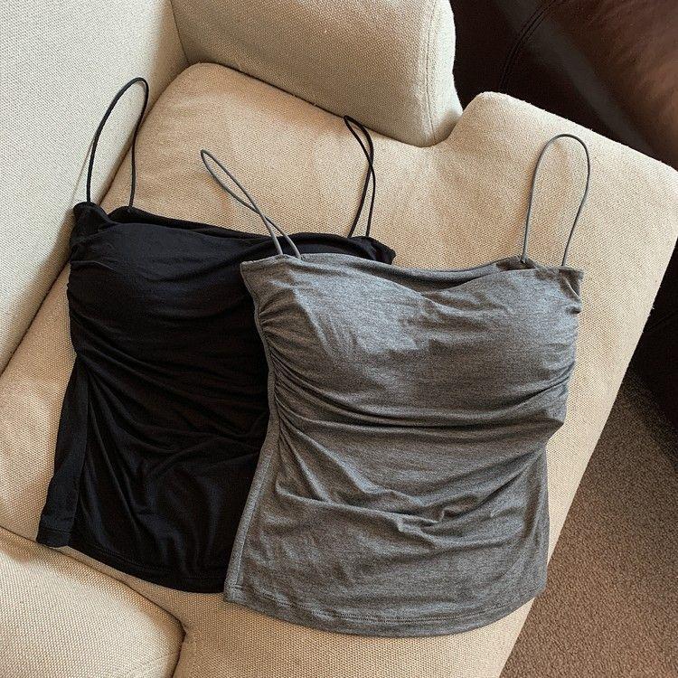 Product Introduction of Pure Pleated Small Sling Vest Women's Fixed Chest Pad Student Girl Hot Sale red  coquette 3