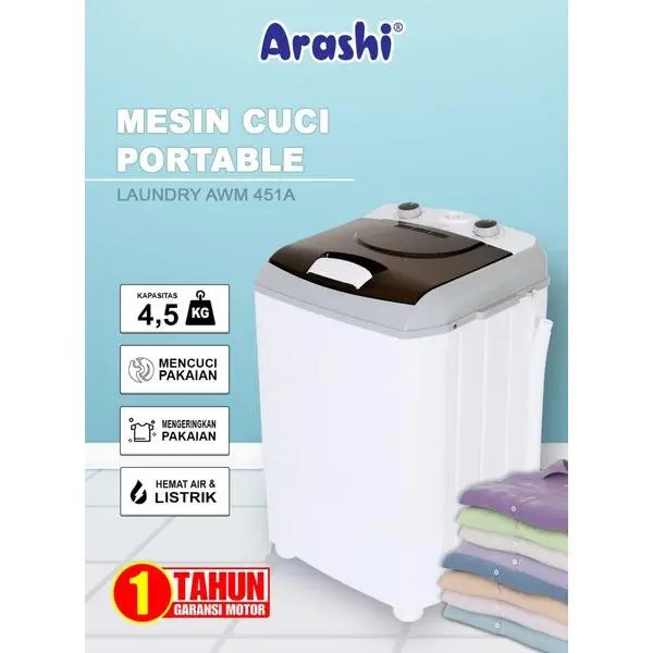 Mesin Cuci Laundry Arashi AWM 451A - AWM 451 A Kapasitas 4.5 KG