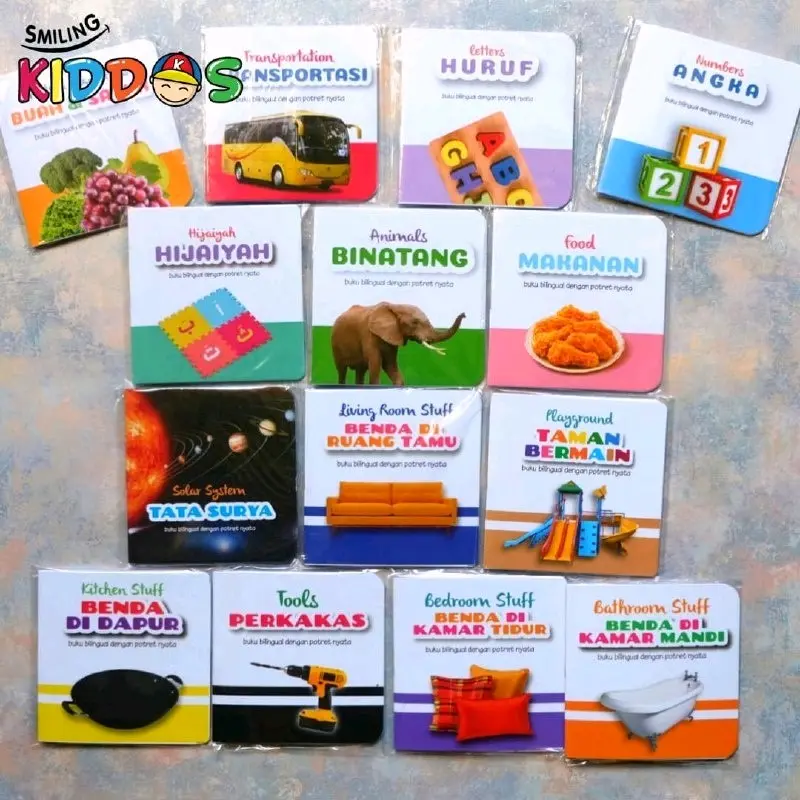 SK Mini Book - Buku Pertama Bayi Anak Pengenalan Kosakata Binatang Hewan Buah Sayur Transportasi Benda Huruf Angka Makanan Minuman Perkakas Soft Cover