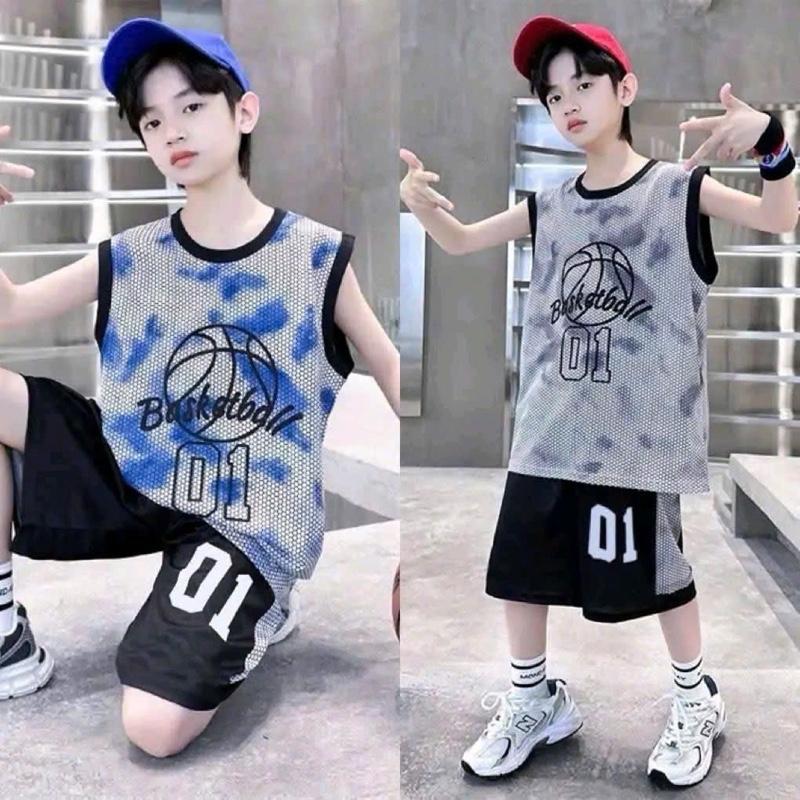 Bộ quần áo ba lỗ thông hơi thể thao ngắn tay trẻ em mùa hè dành cho bé trai 17-45kg,chất thông hơi thể thao,Sét đồ thể thao mùa hè trẻ em 8