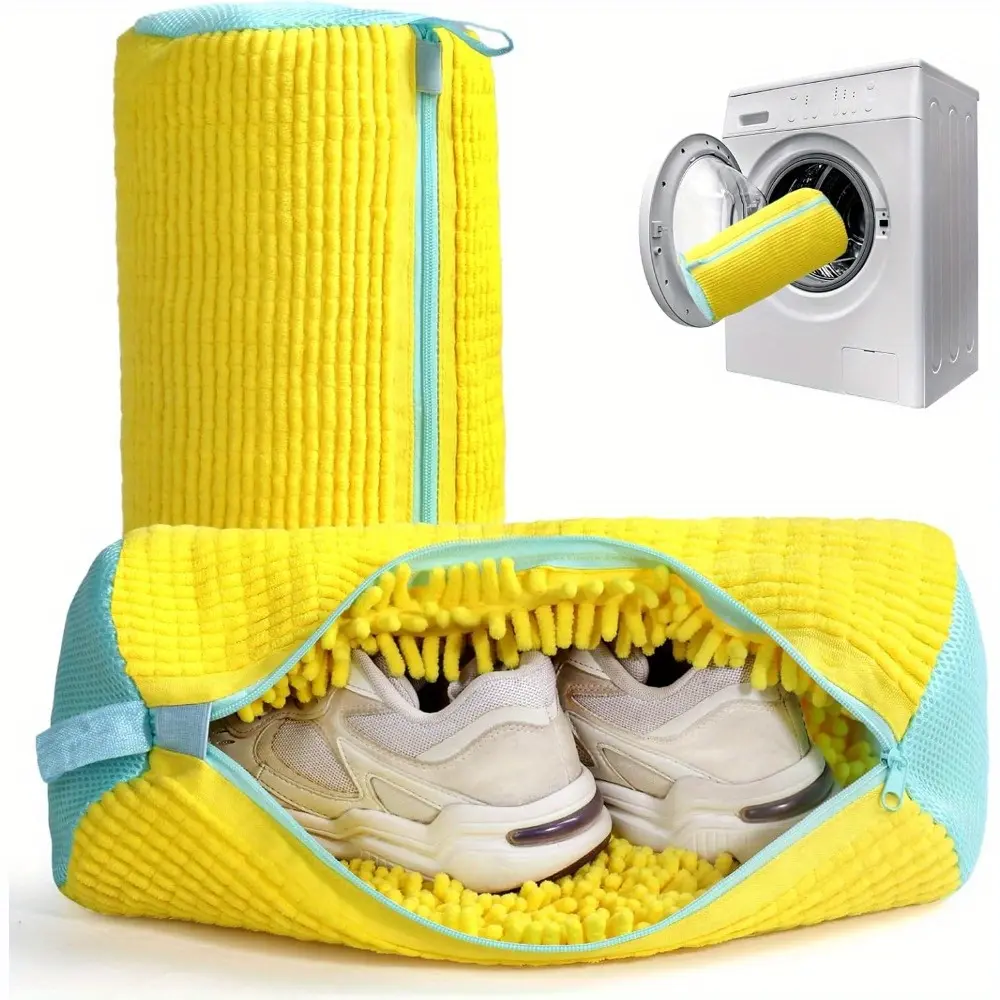 Yellow Shoe Washing Machine Bag for Washer & Dryer - Durable Polyester Laundry Bag with Zipper Closure, Reusable,Soft Chenille Lining & Fluffy Padding to Protect Sneakers, Tennis Shoes, Casual Footwear, Doll,Laundry Bags