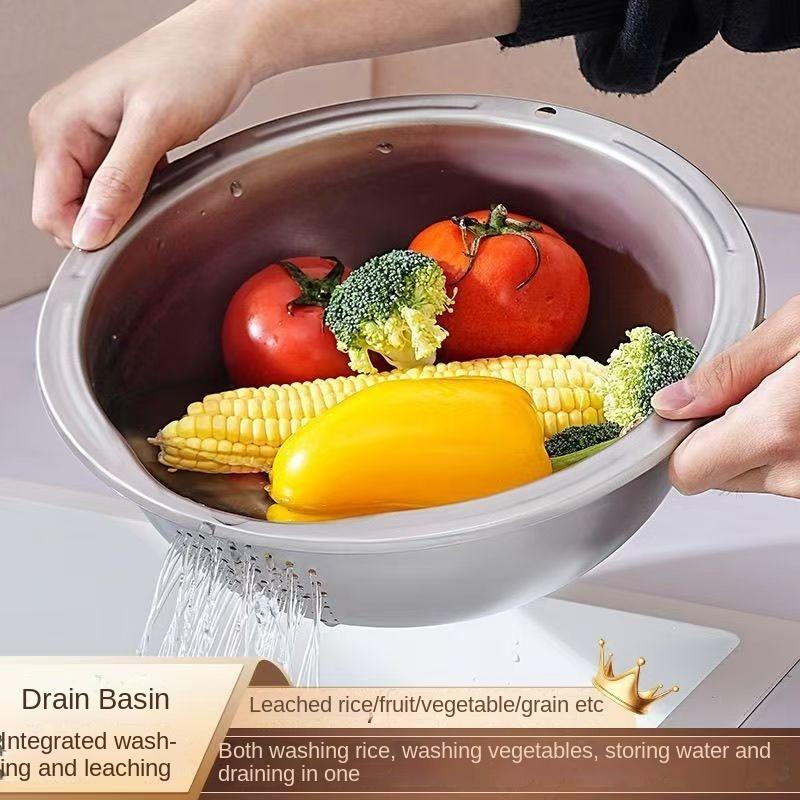 Drain basket stainless steel drain basin rice washing artifact kitchen home washing vegetable basin rice washing sieve special 0