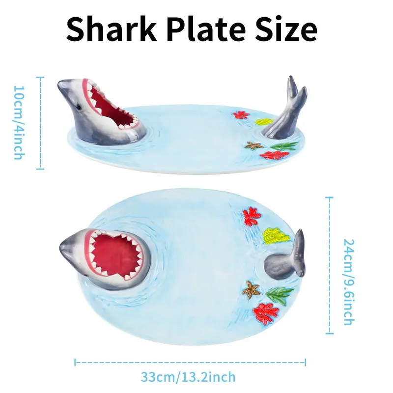 Shark Design Sushi Plate, 1 Count Creative Hand-painted Ceramic Sushi Plate, Food-safe Materials, Ideal Gift for Sushi Enthusiasts 1