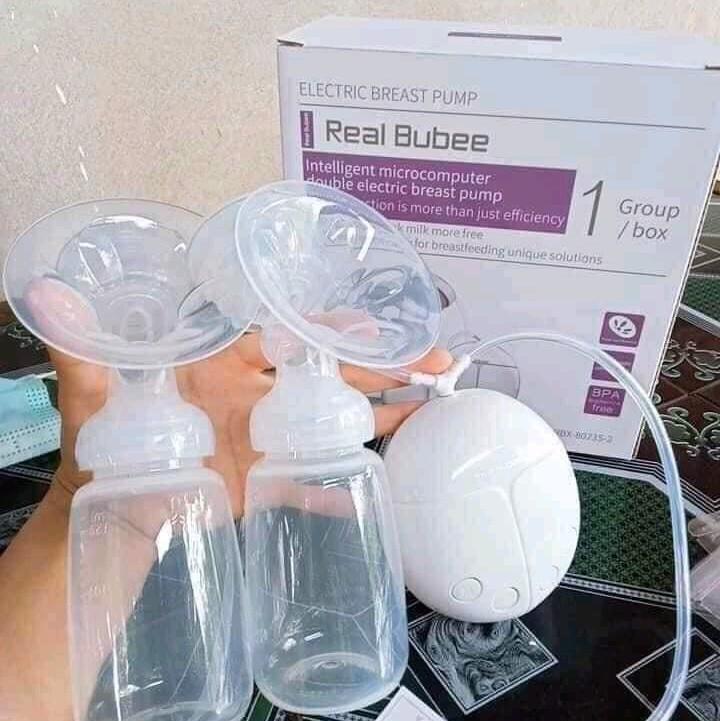 Máy hút sữa điện đôi Real Bubee cao cấp chế độ massage kích sữa.tăng chỉnh áp lực ( tặng kèm vòng dâu)