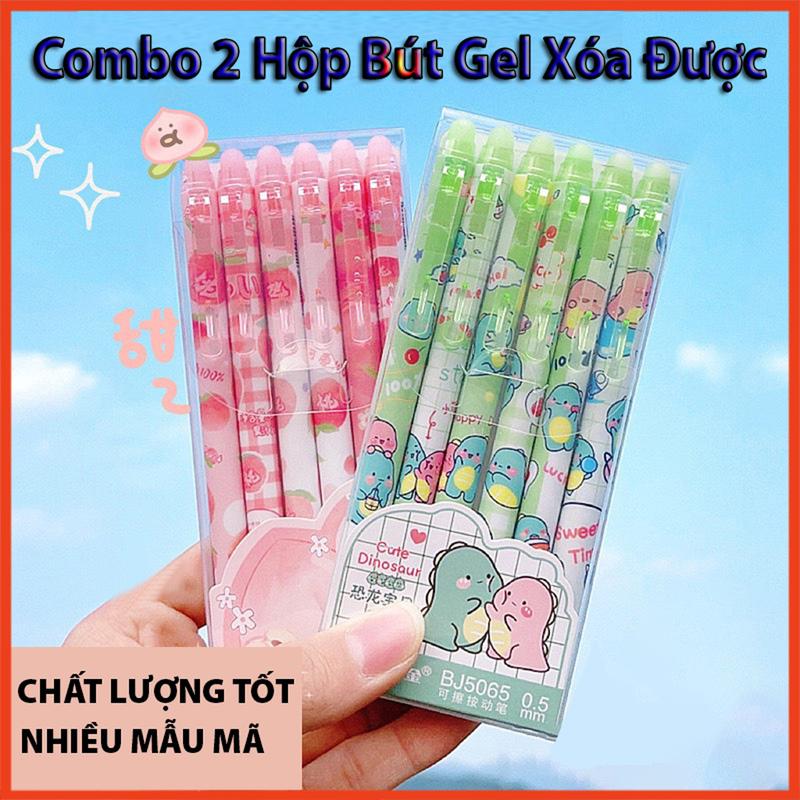 [Combo 2 Hộp] Bút Bi Gel Xoá Được Dạng Bấm Hộp Mực Xanh, Tím, Đen, Bút Bi Xóa Được Nhiều Mẫu Cute, Ngòi 0,5mm Tiện Dụng Cho Bé, Văn Phòng