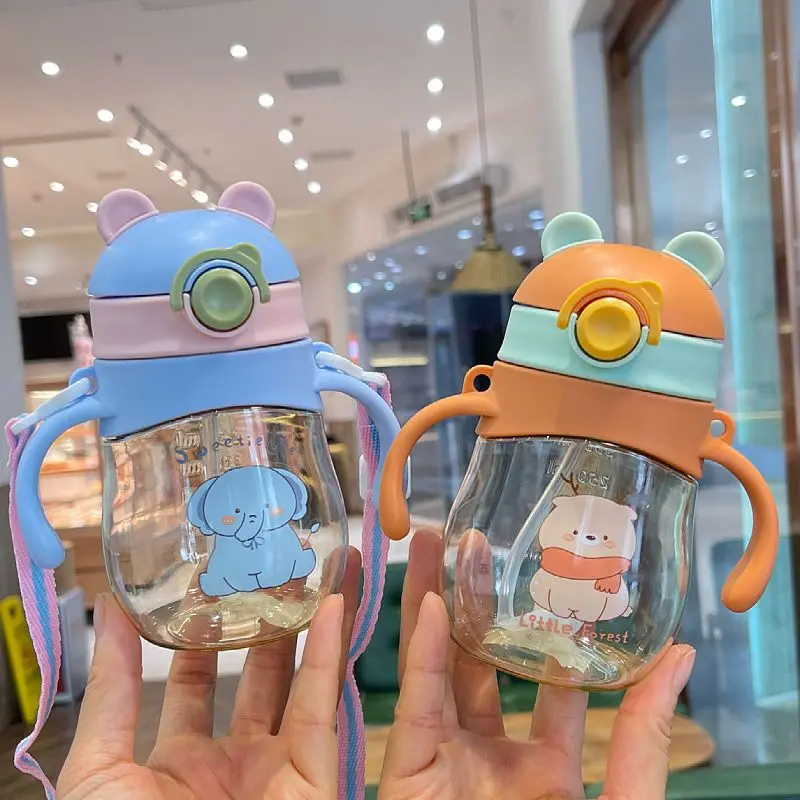 [2753 Positive Reviews] 2024 New Children's Water Bottle with Straw Kindergarten Baby Plastic Cup Anti-fall Elementary School Student Plastic Straw Cup