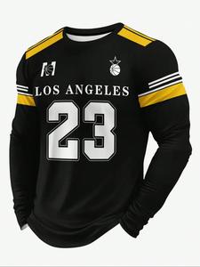 Camiseta de Hombre con Estampado 3D, Manga Larga, Cuello Redondo, Tela de Poliéster Transpirable, Estilo Deportivo Casual