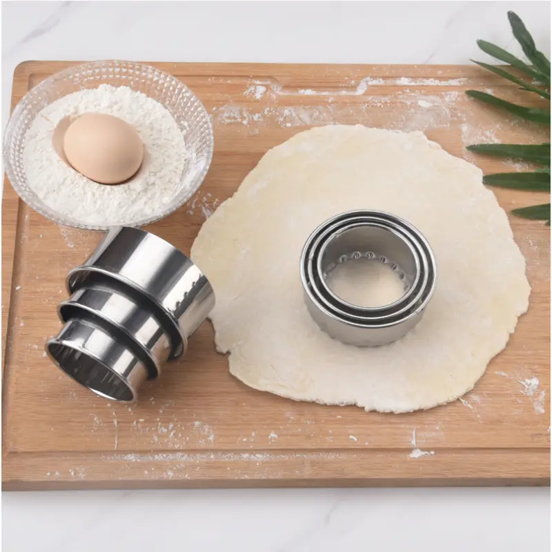 Bộ 3 món khuôn làm bánh bao Bao bì hiệu quả Máy cắt bột bằng thép không gỉ Phụ kiện cắt Công cụ nhà bếp tròn cho nhà bếp gia đình Làm bánh và nấu ăn 7