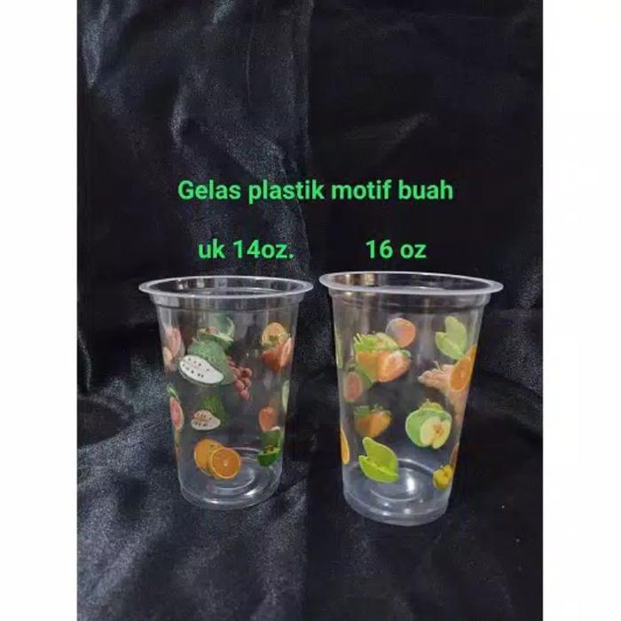 Gambar Gelas plastik motif buah uk 14 Oz + tutup cembung - - dari Anugrah Plastik_NEW Kota Surabaya Tokopedia