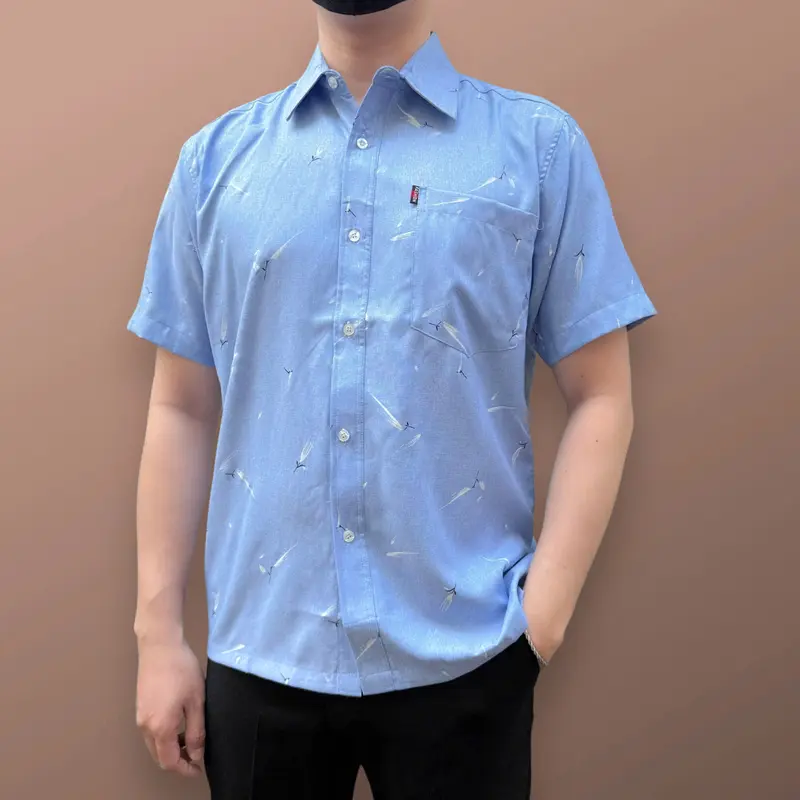 (Mã 23) Áo Sơ Mi Vải Xô Đũi Cao Cấp Trung Niên Ngắn Tay Dáng Suông Vạt Ngang Tiến Minh Họa Tiết Menswear TM23 sominam dep Ong 3