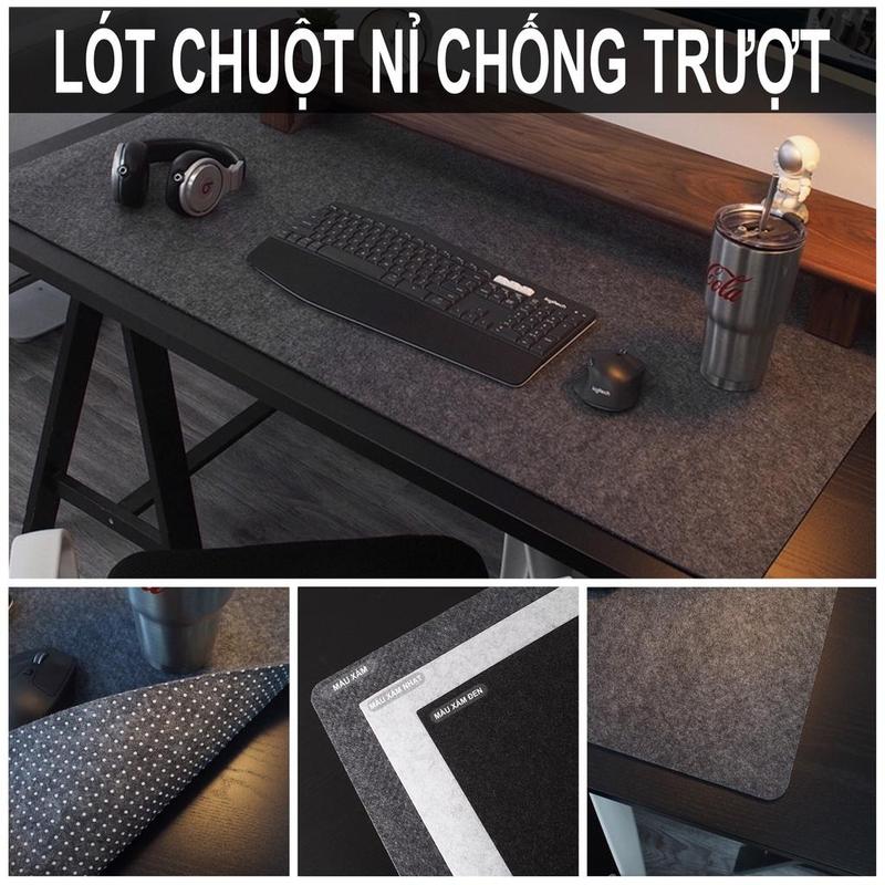 Lót Chuột nỉ cỡ lớn dày dặn 3mm có lớp chống trượt pad chuột nỉ cao cấp cỡ lớn decor bàn làm việc