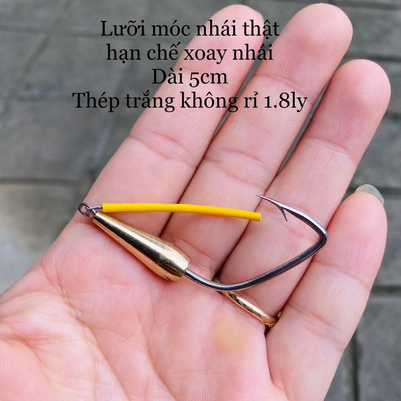 Lưỡi móc nhái thật chì trong chống xoay- thép trắng không rỉ Lure Fishing Đi Câu đường kính 1.8 ly dài 5cm - Bắt Cá