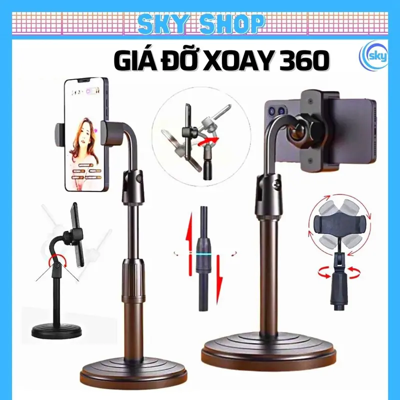 Giá Đỡ Điện Thoại Livestream để Treo Kẹp Quay Phim Ghi Hình xem video Ổn Định Xoay 360 Độ - Chiều Cao 38mm. 0
