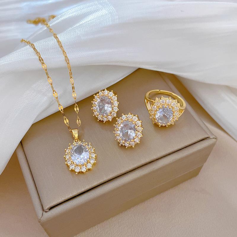  Bộ Vòng Cổ và bông tai thời trang vàng dành cho phụ nữ không phai màu chất liệu thép titan không gây dị ứng thích hợp làm quà tặng cho bạn gái mẹ vợ quà sinh nhật 