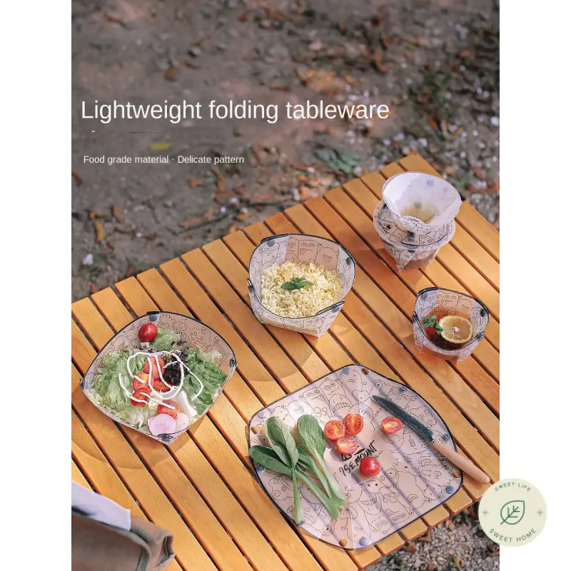 Outdoor Ultra Light Folding Tableware Portable Bowl Dinner Plate Coffee Filter Funnel Cup Multi-Purpose Combination Tableware Set