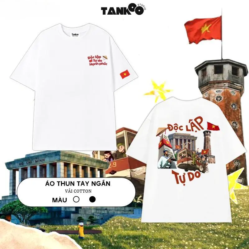 Áo thun yêu nước VIỆ T NAM in hình chữ ĐỘC LẬP TỰ DO HẠNH PHÚC tự hào dân tộc vải cotton co dãn thâm hút mồ hôi cổ tròn dệt gân nhiều size có bigsize