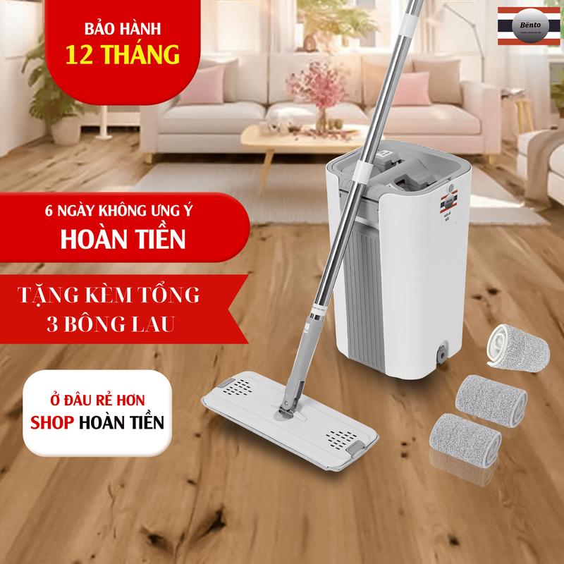  Bộ cây lau nhà tự vắt CAO CẤP  SIZE TRUNG - có video so sánh vs loại rẻ - KM THÁNG 2+3 TẬNG KÈM TỔNG 3 BÔNG- thông minh BENTOMOP _THAILAND TV1 cây lau nhà Lau Sàn 