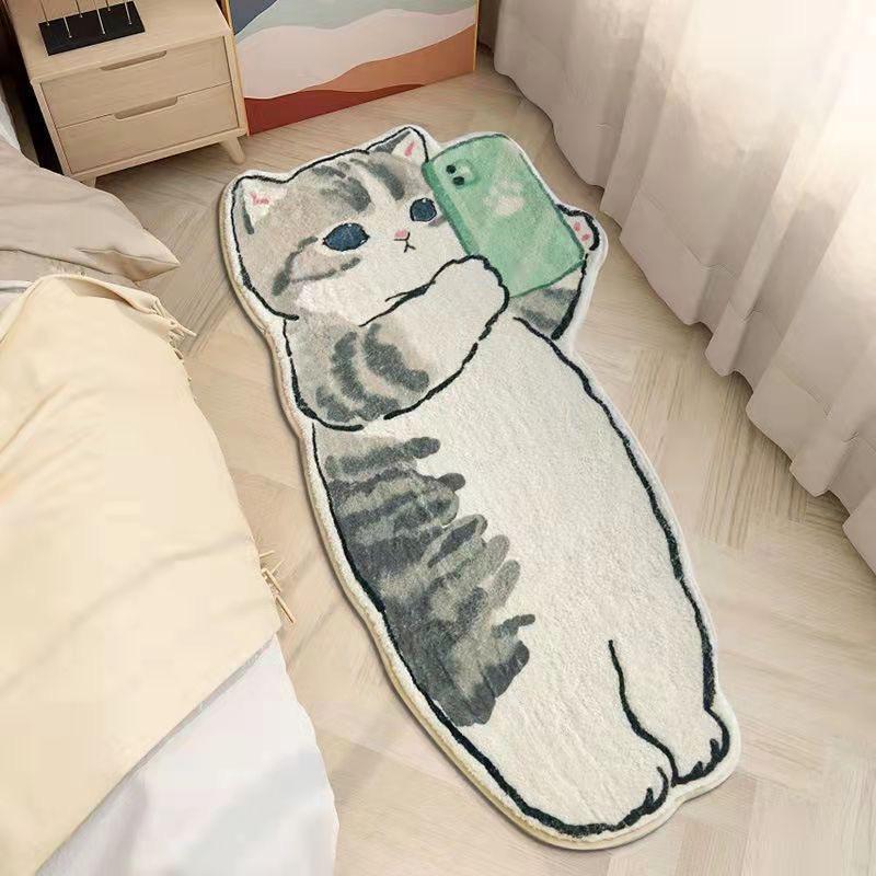 Product Introduction of 40*60cm Crystal Velvet Carpet Cute Cat Plush Bed Rug Living Room Bedroom Floor Mat Machine Washable Rug Window Mat 2