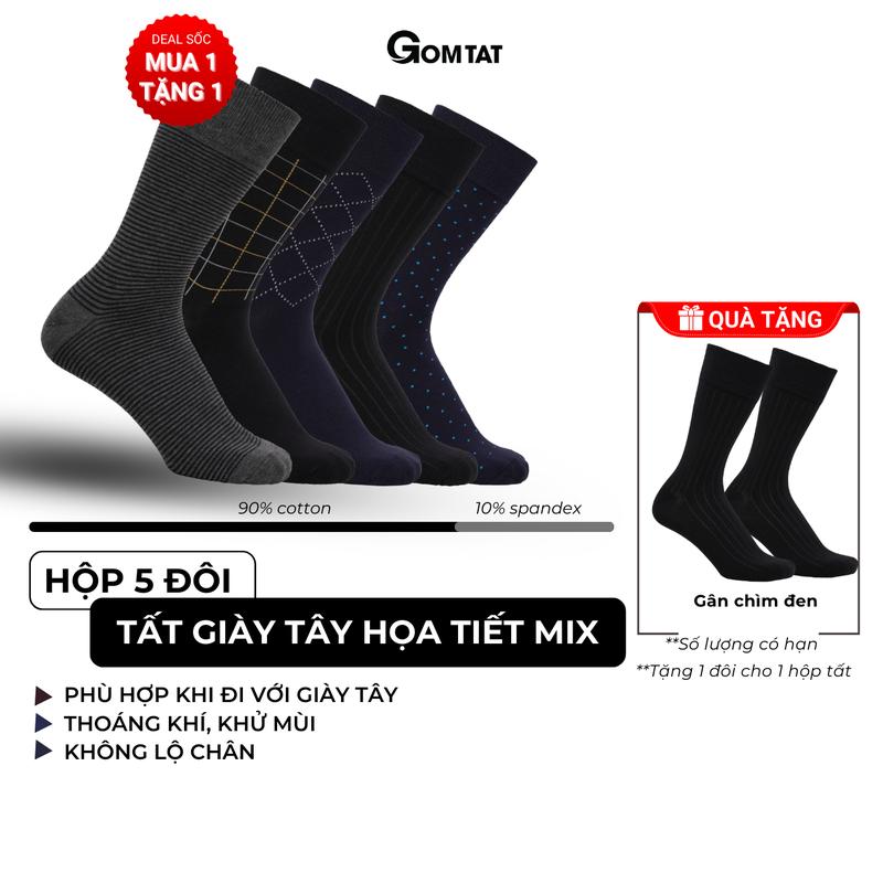 Hộp 5 đôi tất đi giày tây nam cổ cao GOMTAT mẫu MIX02, vớ nam công sở chất liệu cotton cao cấp thoáng khí, tất nam công sở, vớ nam cổ cao Menswear - GOM-MIX02-CB5