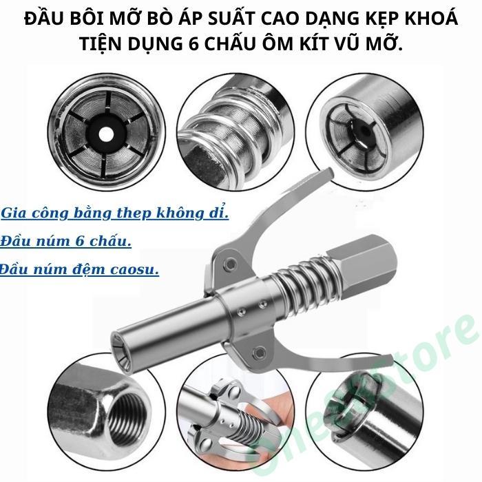 Đầu Bơm Mỡ Bò Áp Suất Cao Hãng TUOSEN, Dạng 2 Kẹp 6 Chấu Mẫu Mới, Bảo Dưỡng Máy Móc