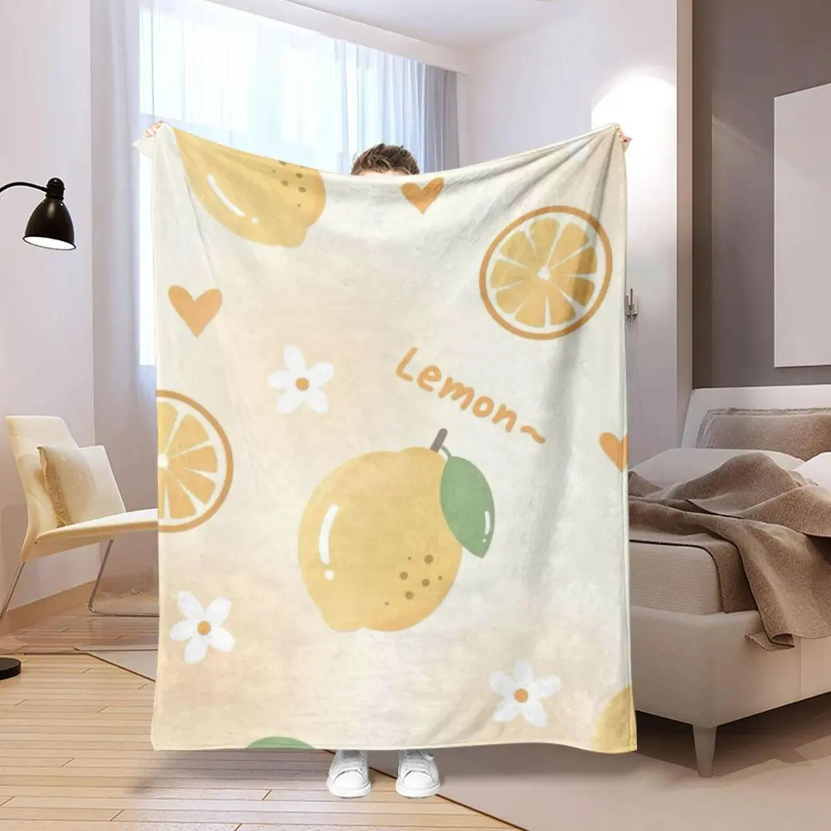 Lemon Pattern Blanket, Soft Comfortable Throw Blanket, Air-conditioned Room Blanket, Warm Nap Blanket for Home Office Travel Camping