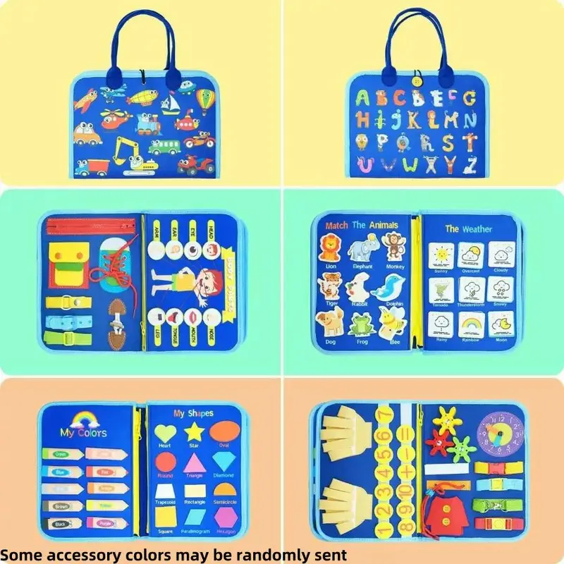 8 Pages Baby Sensory Toy, Portable Baby Busy Board for Motor Skill, Montessori Learning Sensory Play Toy for Home Nursery Use, Christmas Gift 3