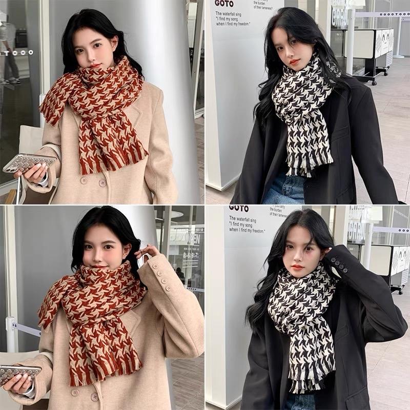 Khăn choàng cổ len Khăn cashmere Unisex họa tiết caro giữ ấm mùa đông - 60x195cm khan choang