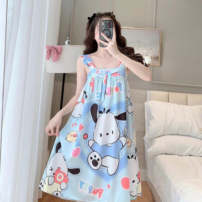 Đầm 2 dây váy ngủ mặc nhà dáng cánh tiên chất lụa xước phom từ 40-65kg Nữ Đầm Ngủ Women Dress 3