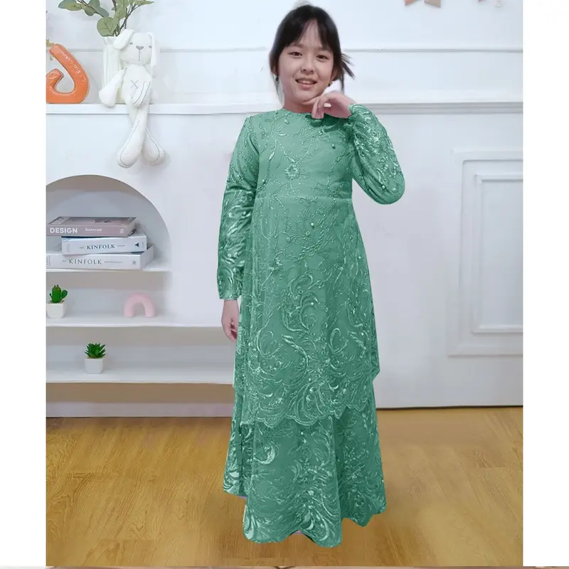 BARU Kid Sarah Gamis Couple Ibu Anak Fashion Brukat Full 2 Tingkat Premiun Dress Pesta Jumbo Seragam Kondangan Kekinian 2