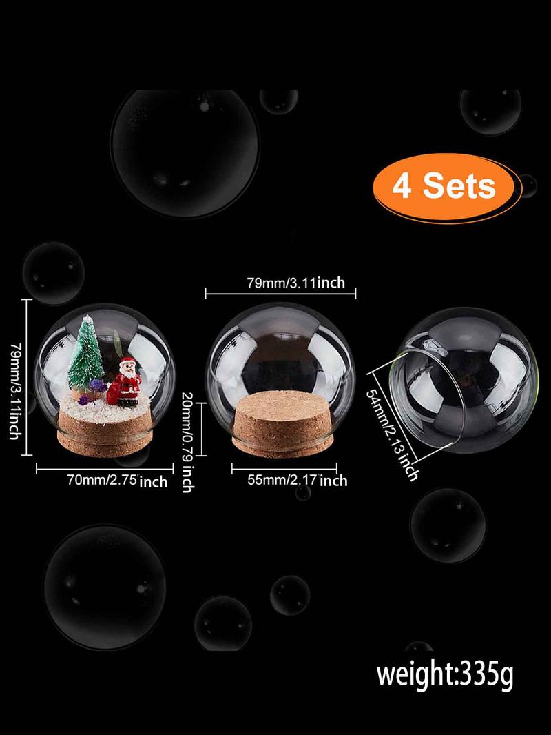Product Introduction of Glass Dome Cover Display Case, 4 Sets Clear Glass Cloche Bell Jar Terrarium with Cork Base, Round Clear Display Case for Home Decor 1
