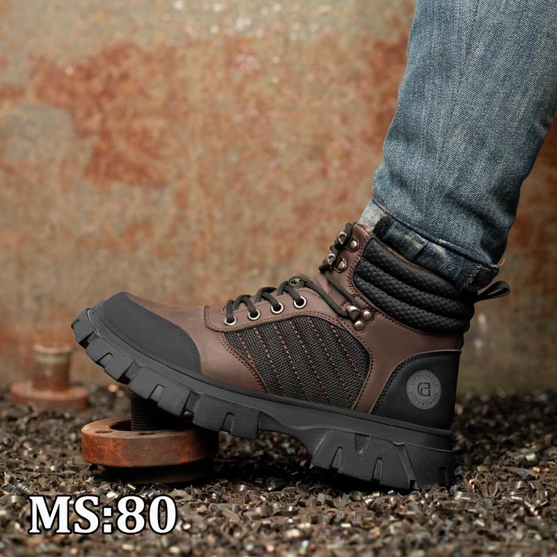  Giày bảo hộ chống đinh chống trơn trượt chống dập ngón da bò cổ lửng hàng chính hãng kèm lót khử mùi Cổ Cao Nhung Cao Su 