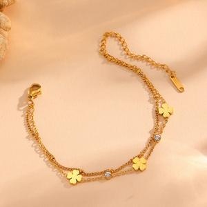 สร้อยข้อมือ 14k ดีไซน์โคลเวอร์นำโชค ทนต่อแอลกอฮอล์ ไม่ลอก