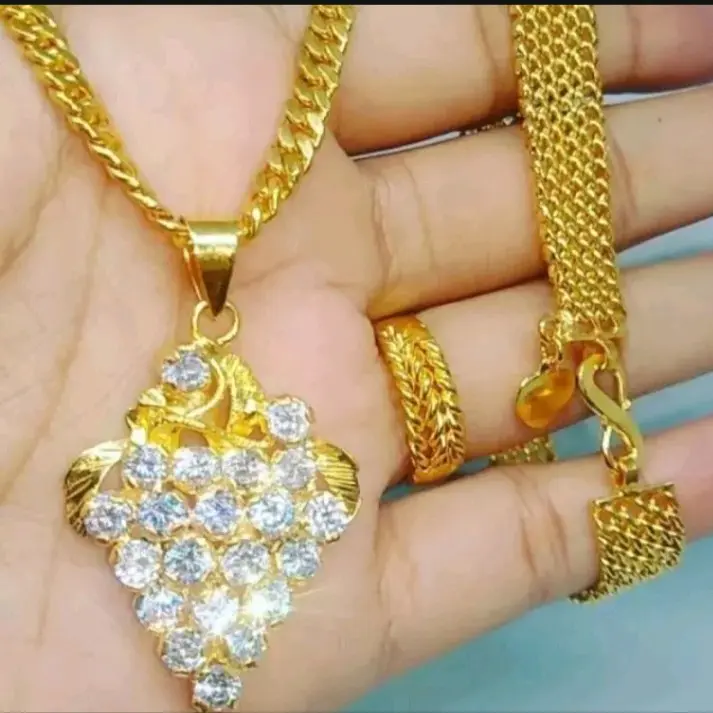 Set Perhiasan Aksesoris Wanita Titanium Anti Karat Set Perhiasan Motif Anggur Lengkap Gelang Cincin   Kalung  Dan Liontin 0