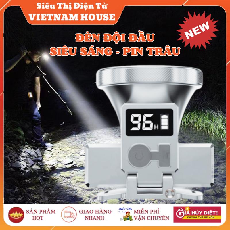 LOẠI CHUẨN 2 PIN || ĐÈN PIN ĐỘI ĐẦU SIÊU SÁNG KM-135, CHIẾU XA 300 MÉT PIN SÁNG TRÊN 24 TIẾNG CÓ MÀN HÌNH LCD BÁO PIN, SẠC TYPE C