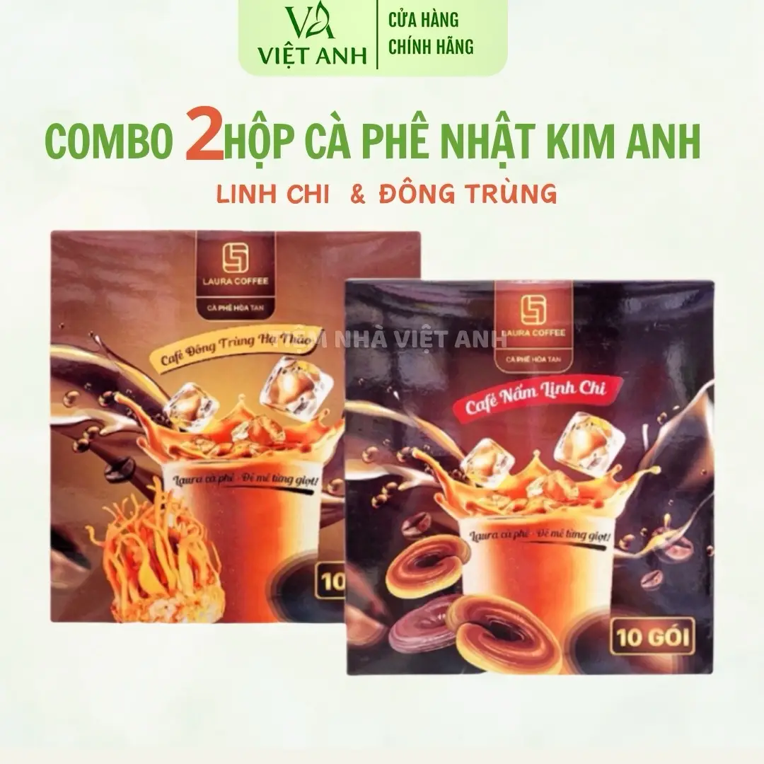 [ 2 Hộp ] Cà Phê Laura Nhật Kim Anh Linh Chi & Đt Hạ Thảo: Gồm 1 Linh Chị + 1 Đông Trùng