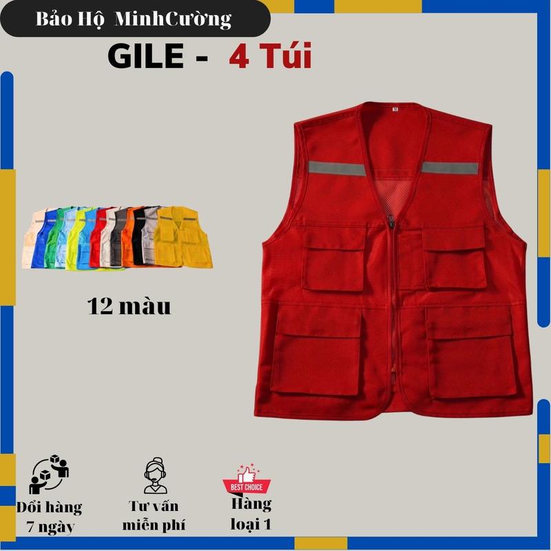  Áo bảo hộ lao động áo gile bảo hộ 4 túi hộp vải kaki poly phối lưới nhiều màu 