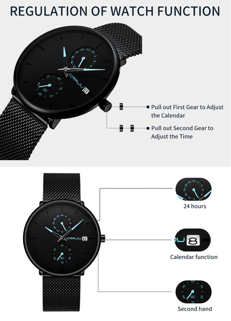 Product Introduction of Jam Tangan Pria CRRJU Casual Quartz Analog Mewah Anti Air + Strap Mesh Stainless Steel Jam Tangan Cowok 2265 Watch 36