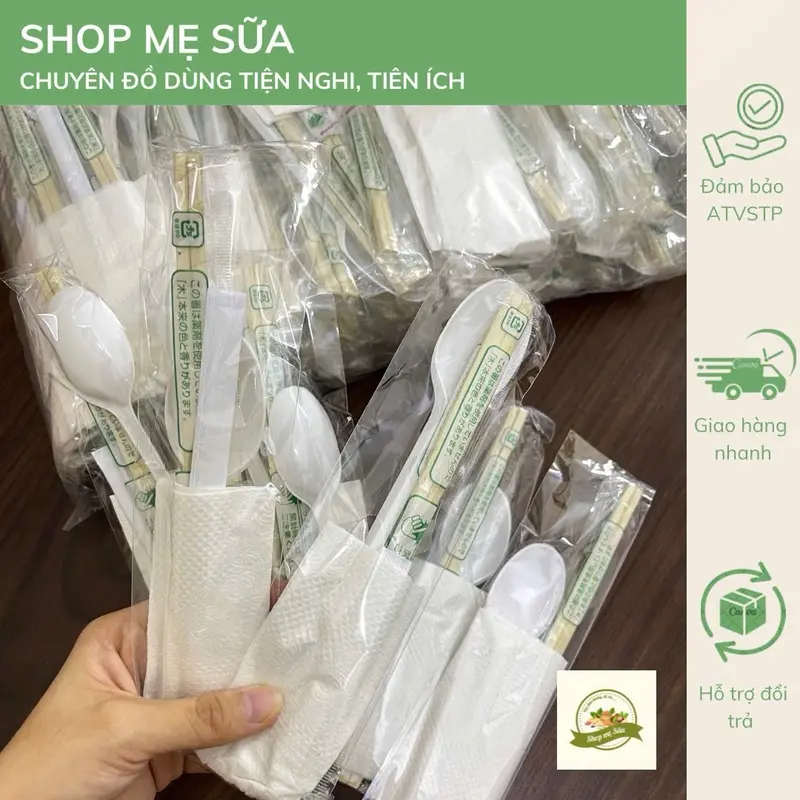100 Bộ 4IN1 Đũa - Thìa - Tăm - Giấy dùng một lần cho đồ mang đi 3